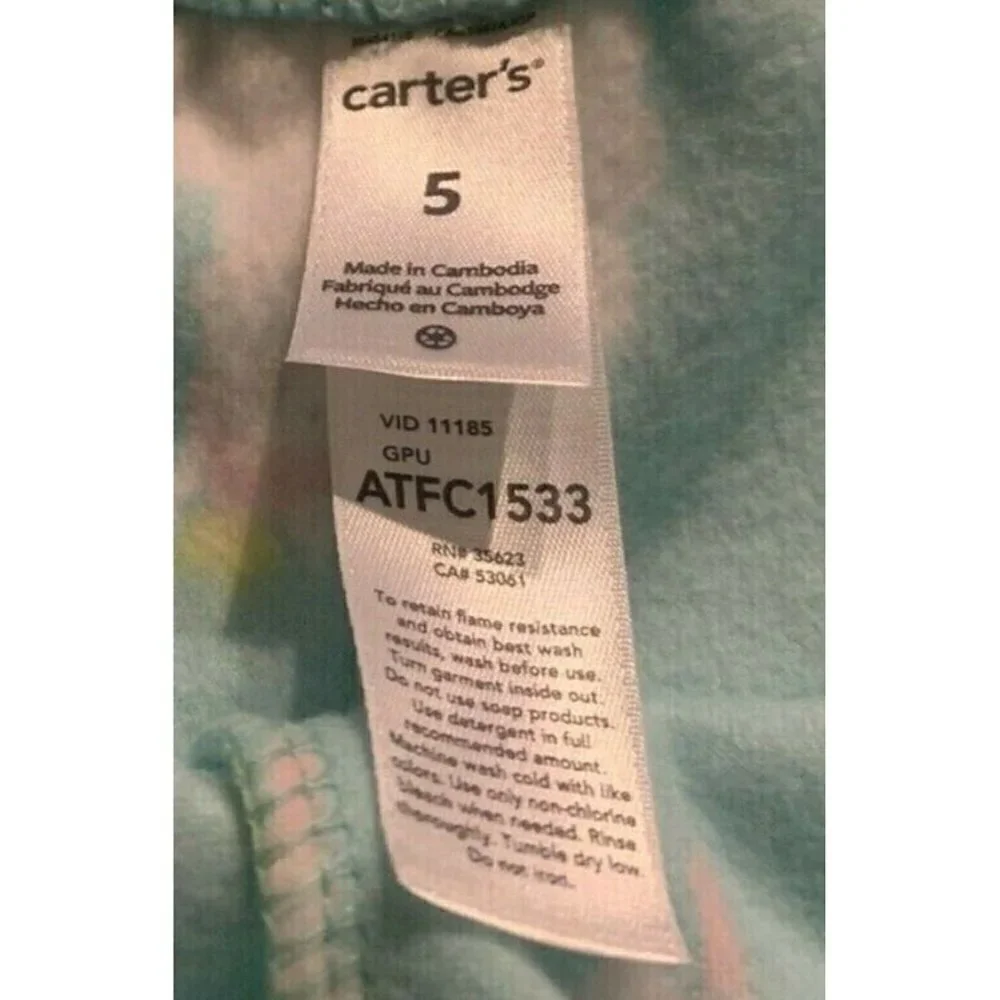 Carter's Girls Fleece Pajamas Pants Size 5 Liama Green White